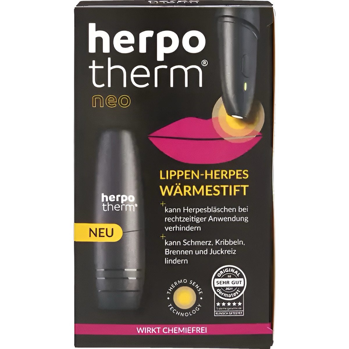 Herpotherm Körperpflegemittel Bite Away Wärmestift bei Lippenherpes als elektronischer Lippenstift Packung, 2-tlg., Behandlung Herpessymptome Herpesstift Wärmestift gegen Herpes