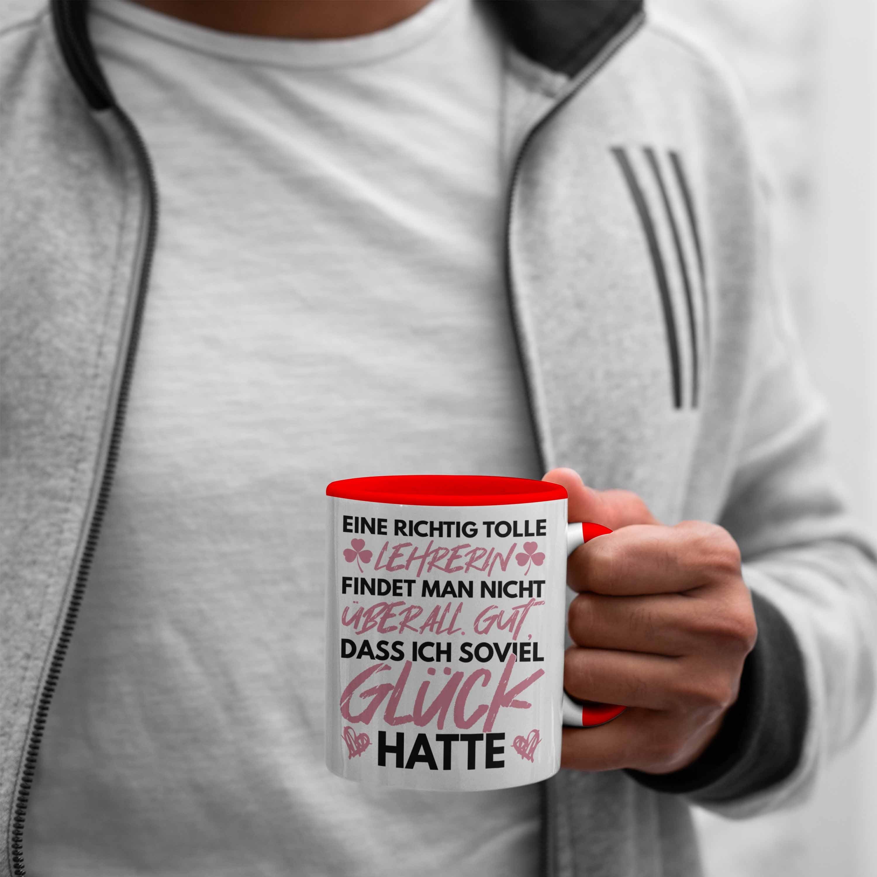 Trendation Tasse Trendation Lehrerin Geschenkidee Tasse Beste Geschenk Abschied Klassenlehrerin zum Rot Abschiedsgeschenk Lehrerin - Danke