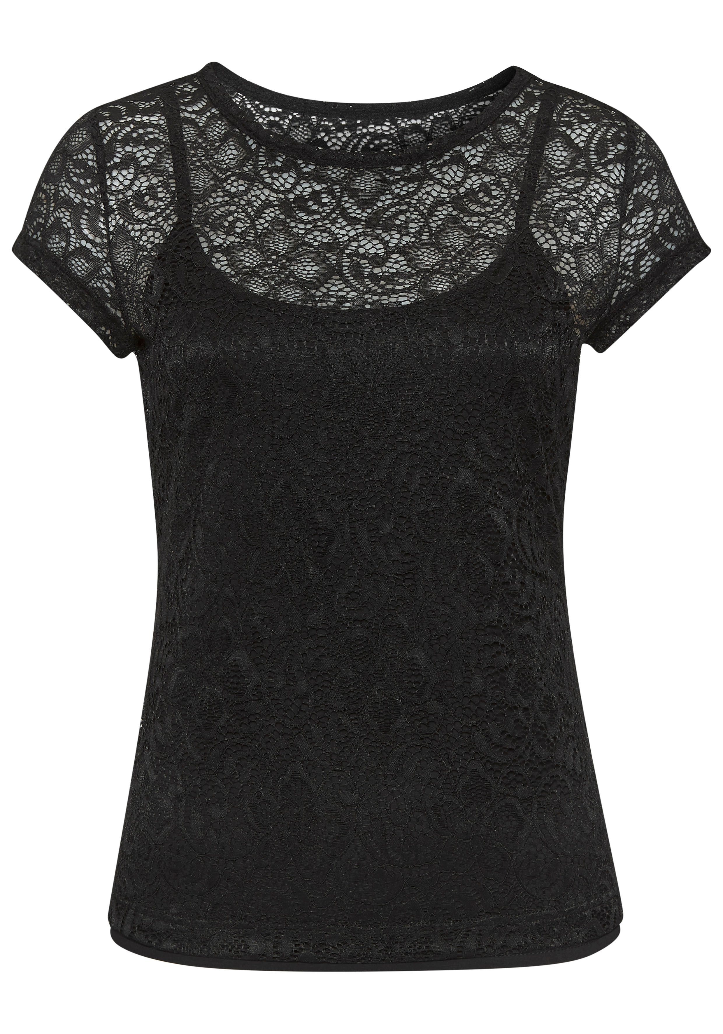 LASCANA Spitzenshirt (Packung, +Top) mit Blumenmuster günstig online kaufen
