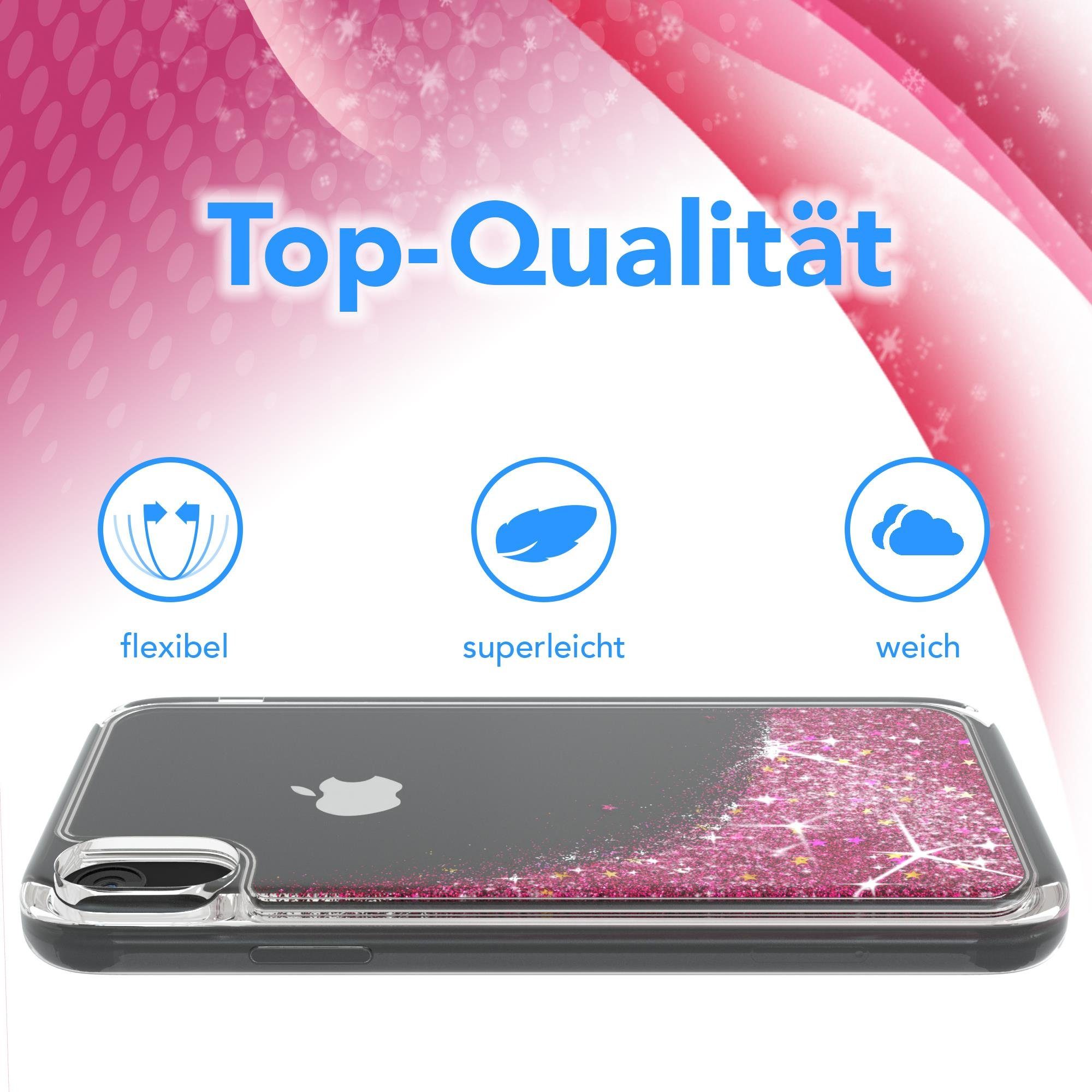EAZY CASE Handyhülle Liquid Glittery Case für Apple iPhone XR 6,1 Zoll, Glitzerhülle Shiny Slimcover stoßfest Durchsichtig Bumper Case Pink