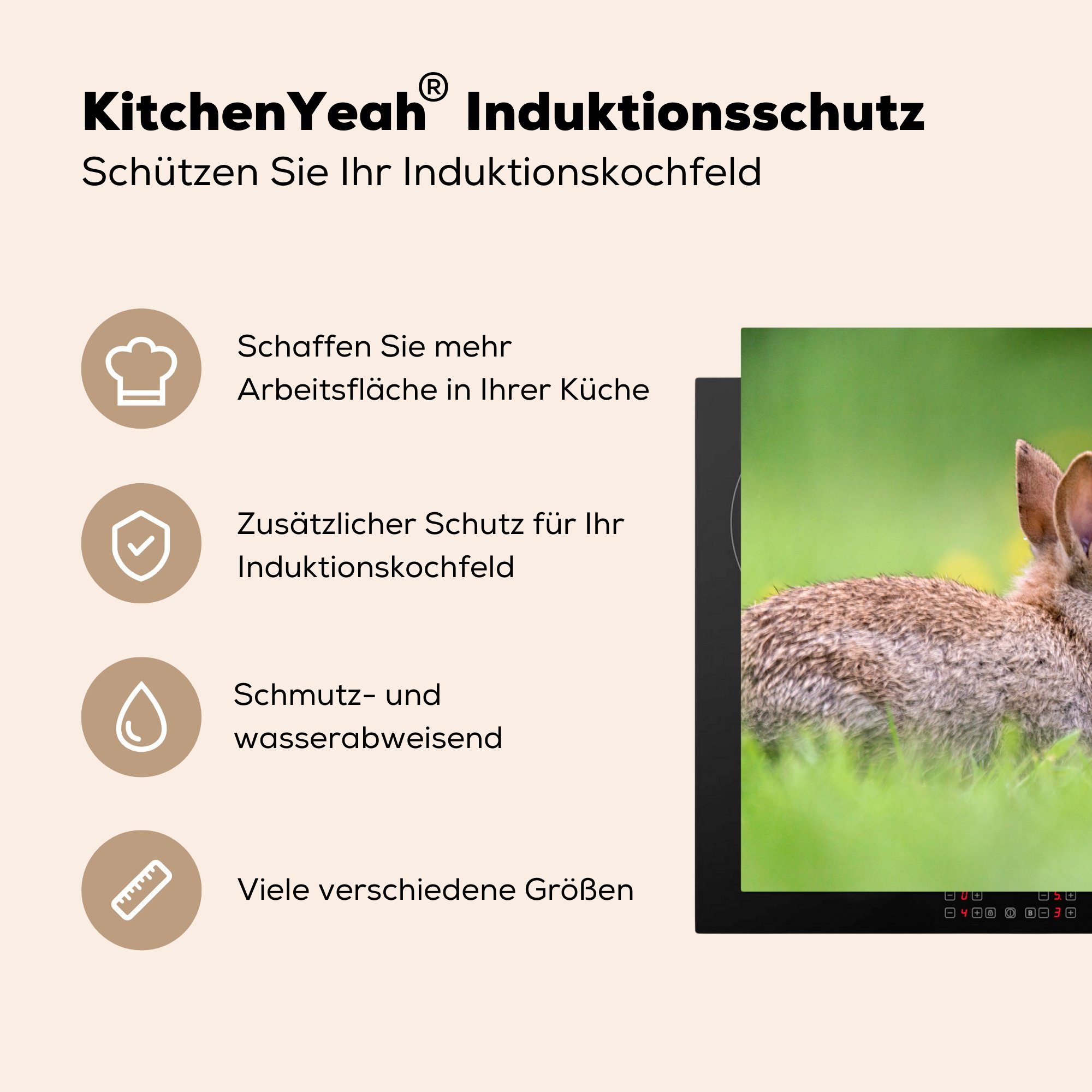 Induktionskochfeld für Ceranfeldabdeckung tlg), Schnauzen Kaninchen MuchoWow (1 die 81x52 Zwei cm, ihren gegeneinander, Schutz Herdblende-/Abdeckplatte mit Vinyl, küche,