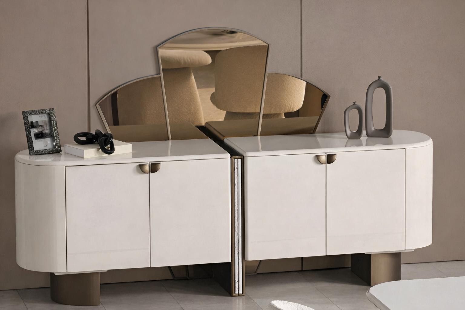 Xlmoebel Konsolentisch Elegantes Set aus Konsole und Spiegel mit modernen Metallakzenten, Made in Europa