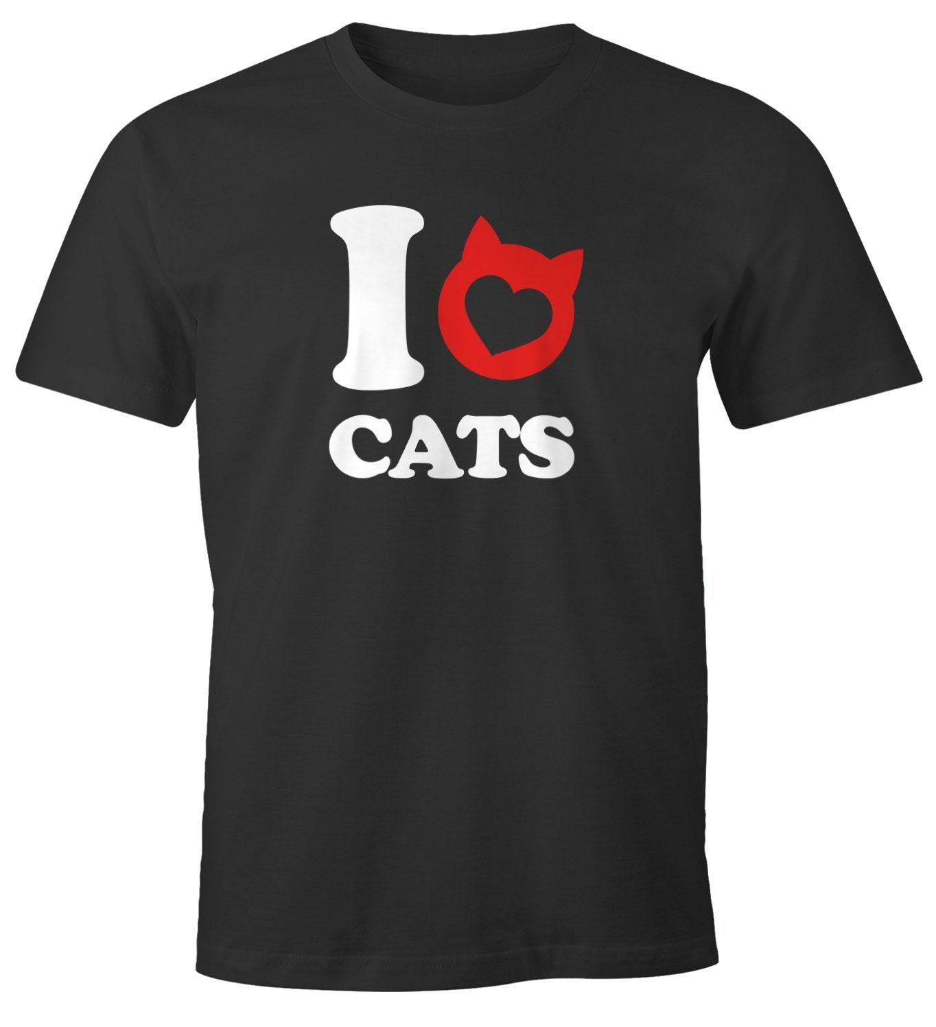 MoonWorks Print-Shirt Herren T-Shirt Spruch I love cats Katze Herz Grafik Motiv Fun-Shirt Spruch lustig Moonworks® mit Print