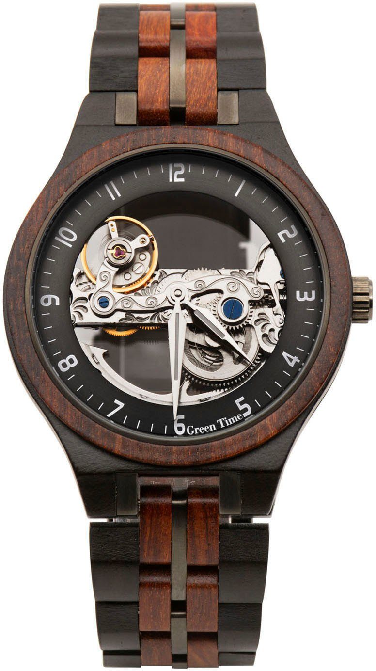 GreenTime Automatikuhr ZW171A, Armbanduhr, Herrenuhr, Holzuhr, Leuchtzeiger