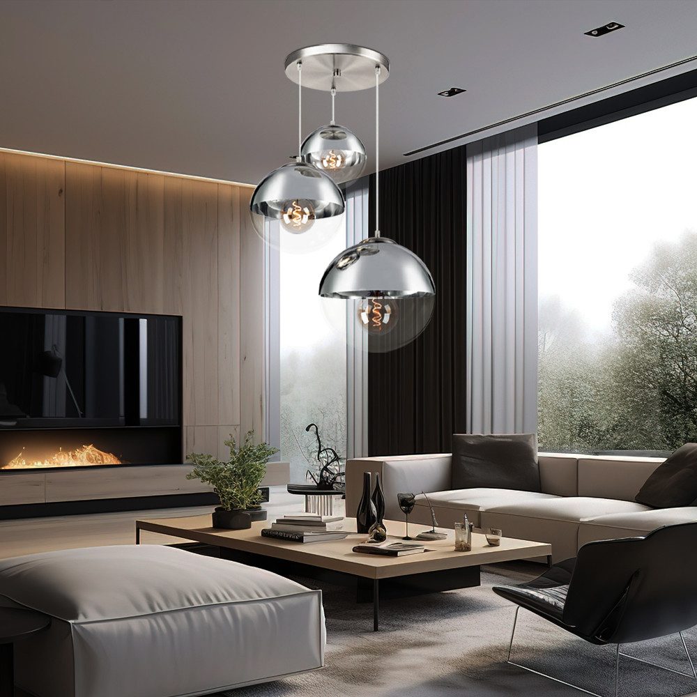 GLOBO LIGHTING Kugelleuchte, Leuchtmittel nicht inklusive, Hänge Leuchte Kugeln transparent Glas Nickel matt Chrom Wohn Zimmer