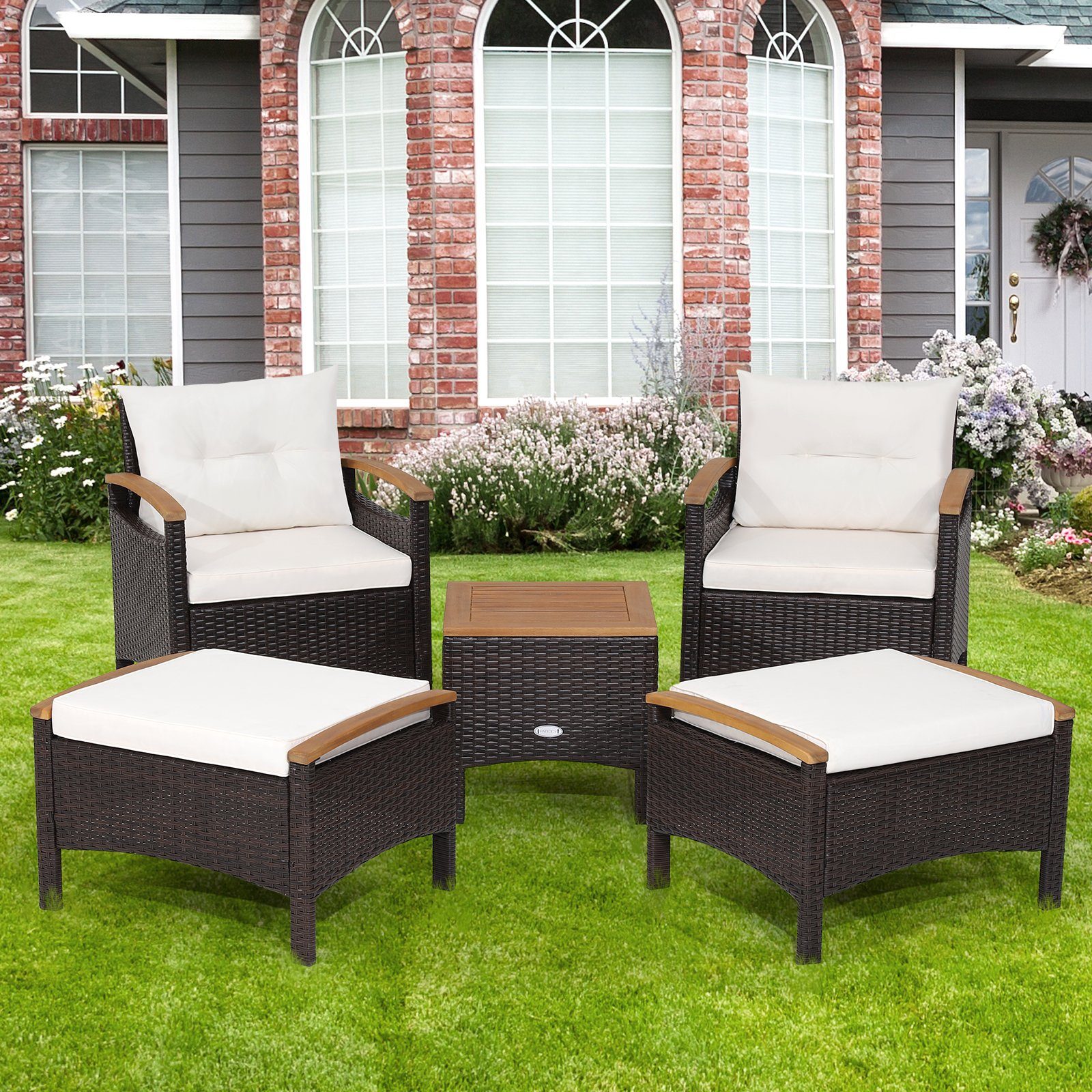 COSTWAY Balkonset Rattan, (5tlg), Akazienholzplatte, mit günstig online kaufen