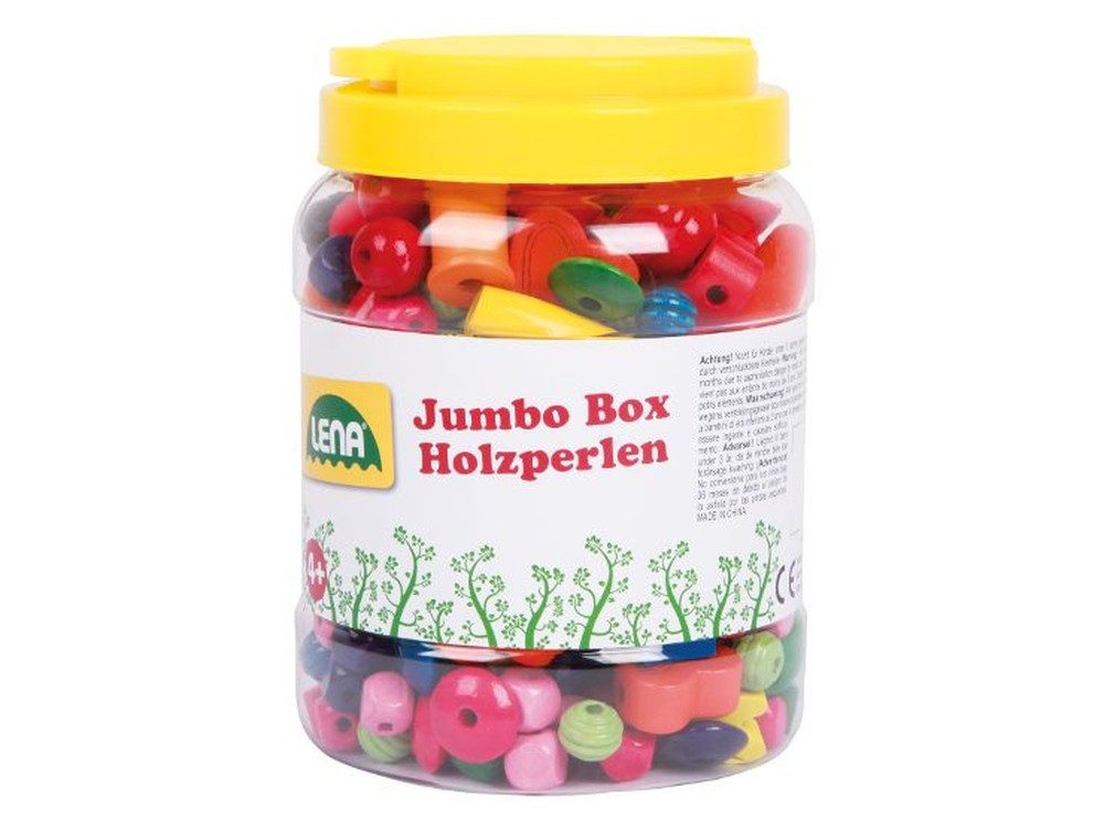 SIMM Spielwaren Bastelperlen Holzperlen Jumbo Box mit Fädelschnüren zum Basteln, (32044-tlg), Verpackt in bunter Aufbewahrungsbox