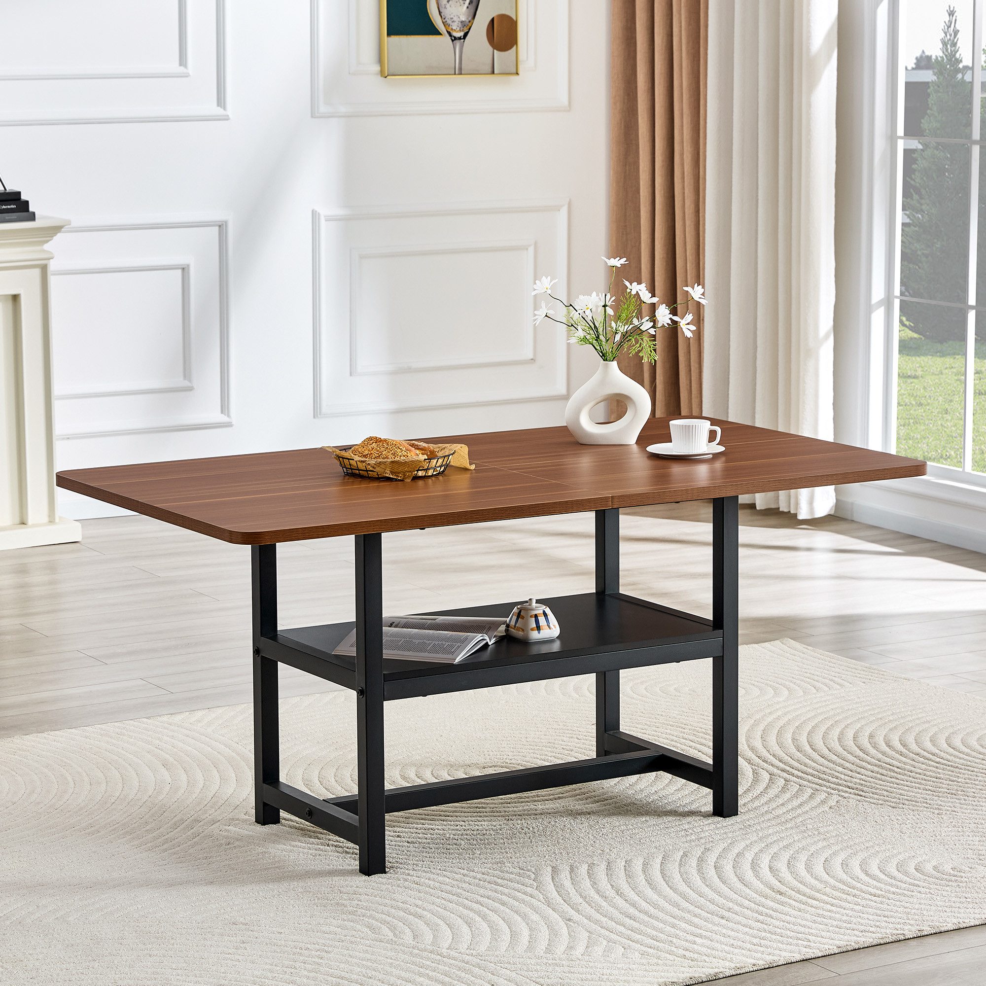 i@home Esstisch (1 Tisch), im Industriedesign mit multifunktionalem Ablageregal und Metallbeinen