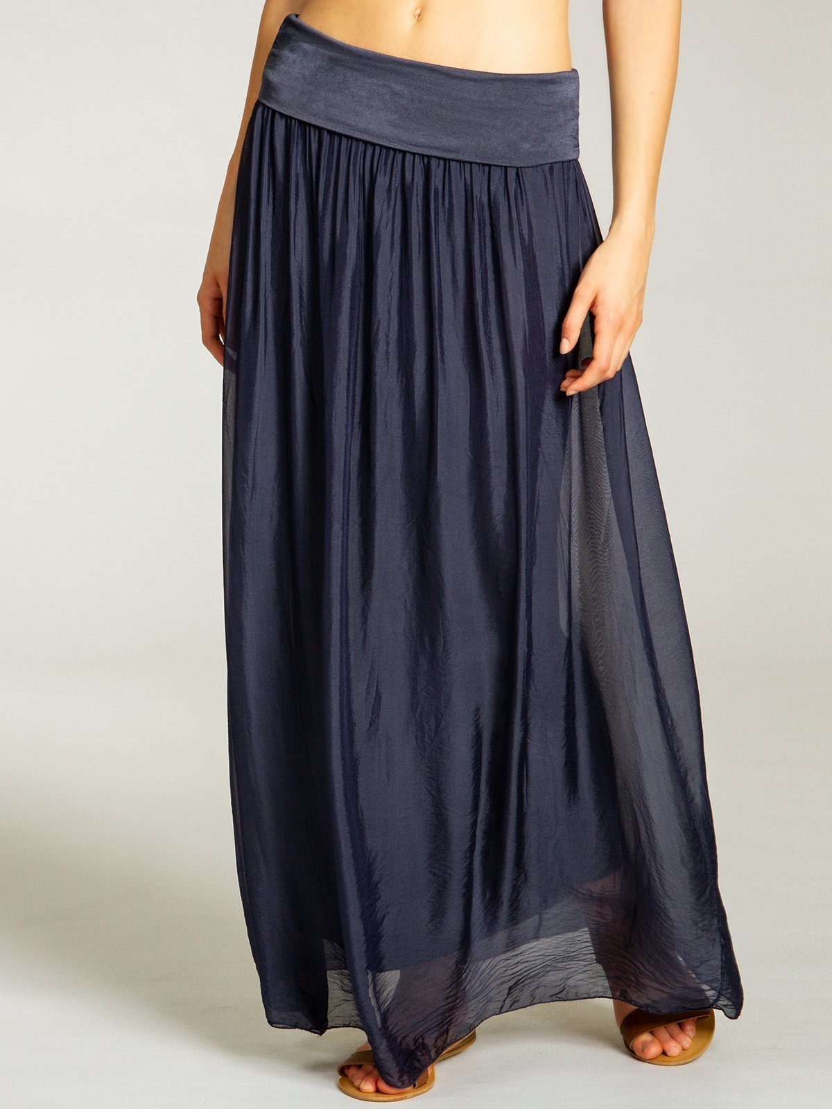 Caspar Faltenrock RO025 eleganter leichter Damen Sommer Rock mit Seidenanteil mit figurfreundlichem Stretch Bund - Made in Italy