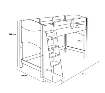 BioKinder - Das gesunde Kinderzimmer Hochbett Noah 90x200 cm, 100 cm Unterbetthöhe mit Roll-Lattenrost