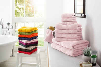 my home Handtuch Set »Vanessa«, Walkfrottee, (Set, 10-tlg), Handtücher mit Bordüre, einfarbiges Handtuch-Set aus 100% Baumwolle
