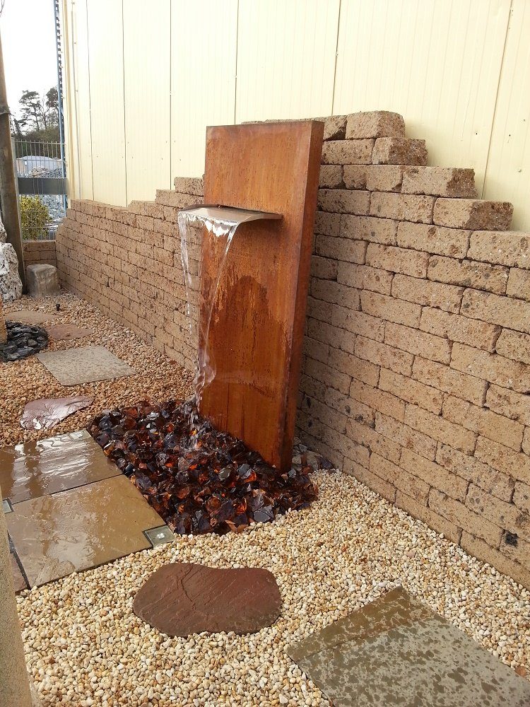 Jürgen Bocker - Gartenambiente Gartenbrunnen Wasserwand mit Edelstahlauslauf 75 cm 175/90/30 cm Cortenstahl