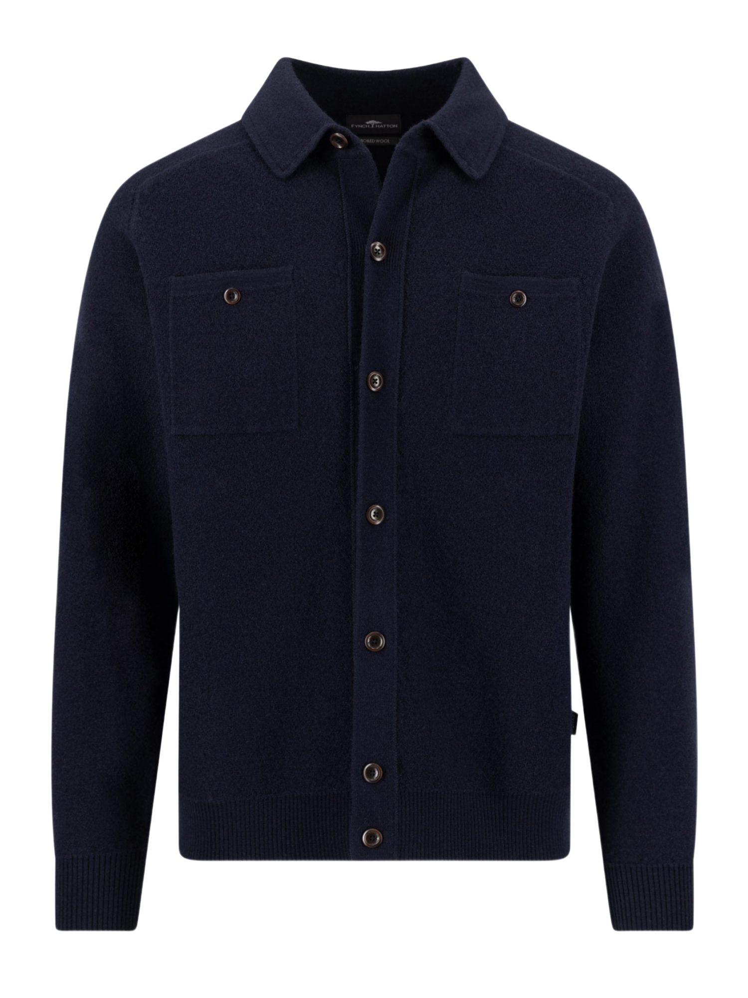 FYNCH-HATTON Cardigan blau,Freizeit,Wolle,Unifarben,Hemdblusenkragen,Langarm,Relaxed Fit