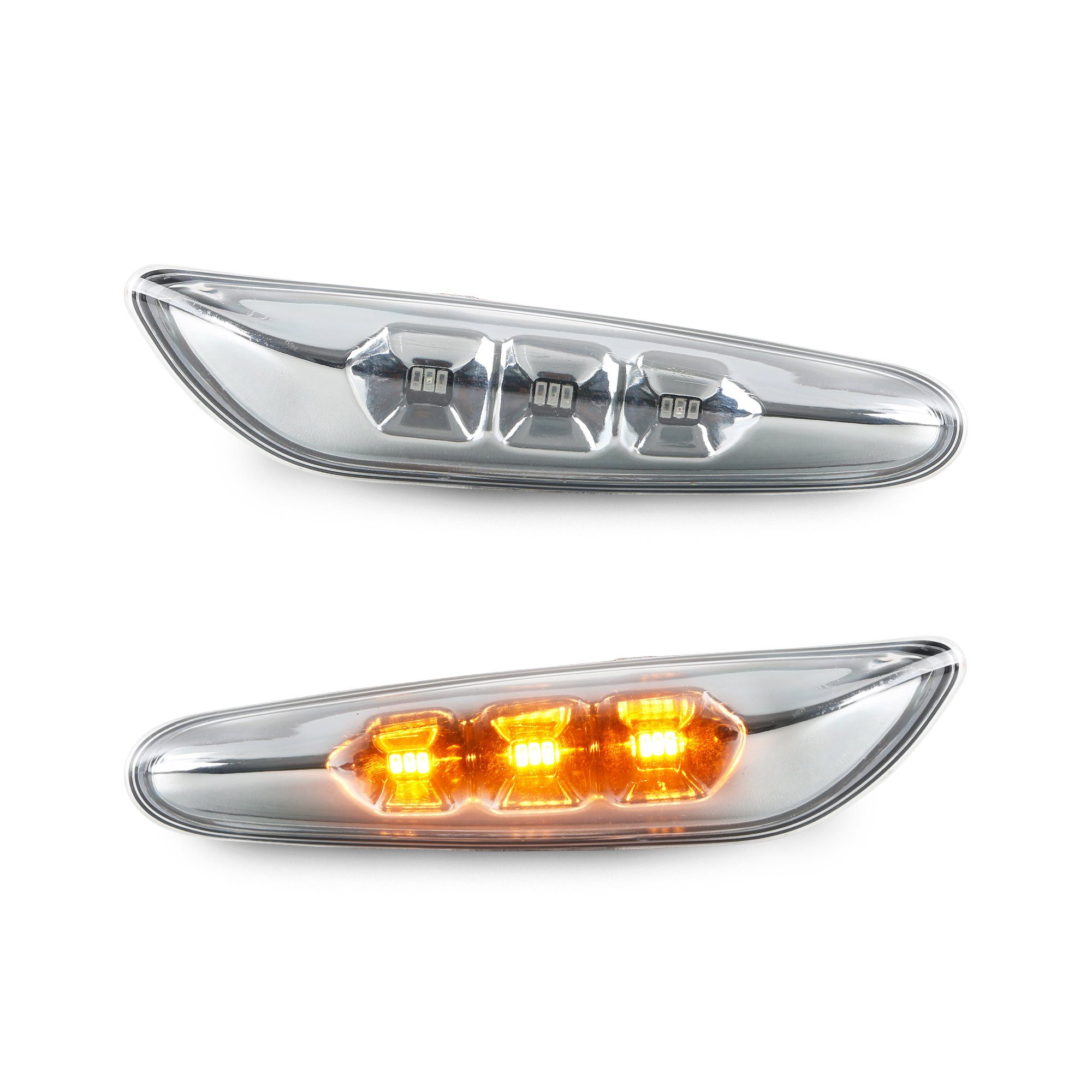 LLCTOOLS Rückleuchte LED Seitenblinker Chrom Blinker für BMW E46 E90 E91 E60 E61 E82 E87, LED fest integriert