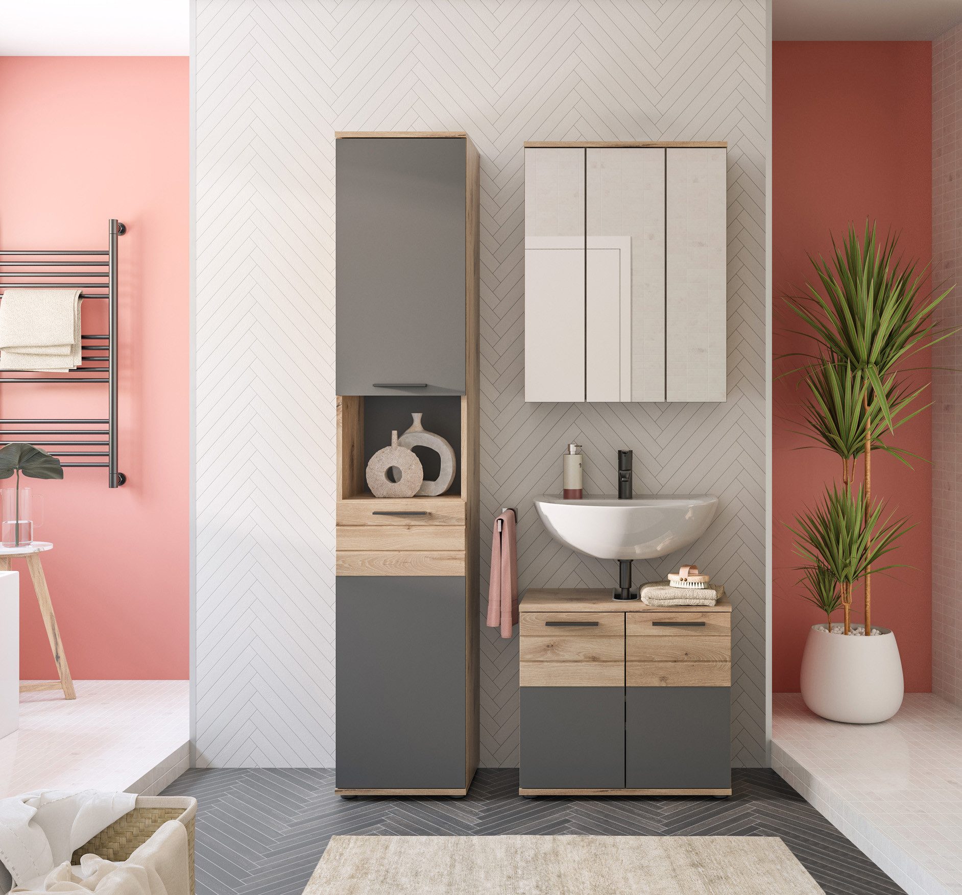 INOSIGN Badmöbel-Set Riga, 3 teilig, bestehend aus:, (Set), Hochschrank, Wa günstig online kaufen