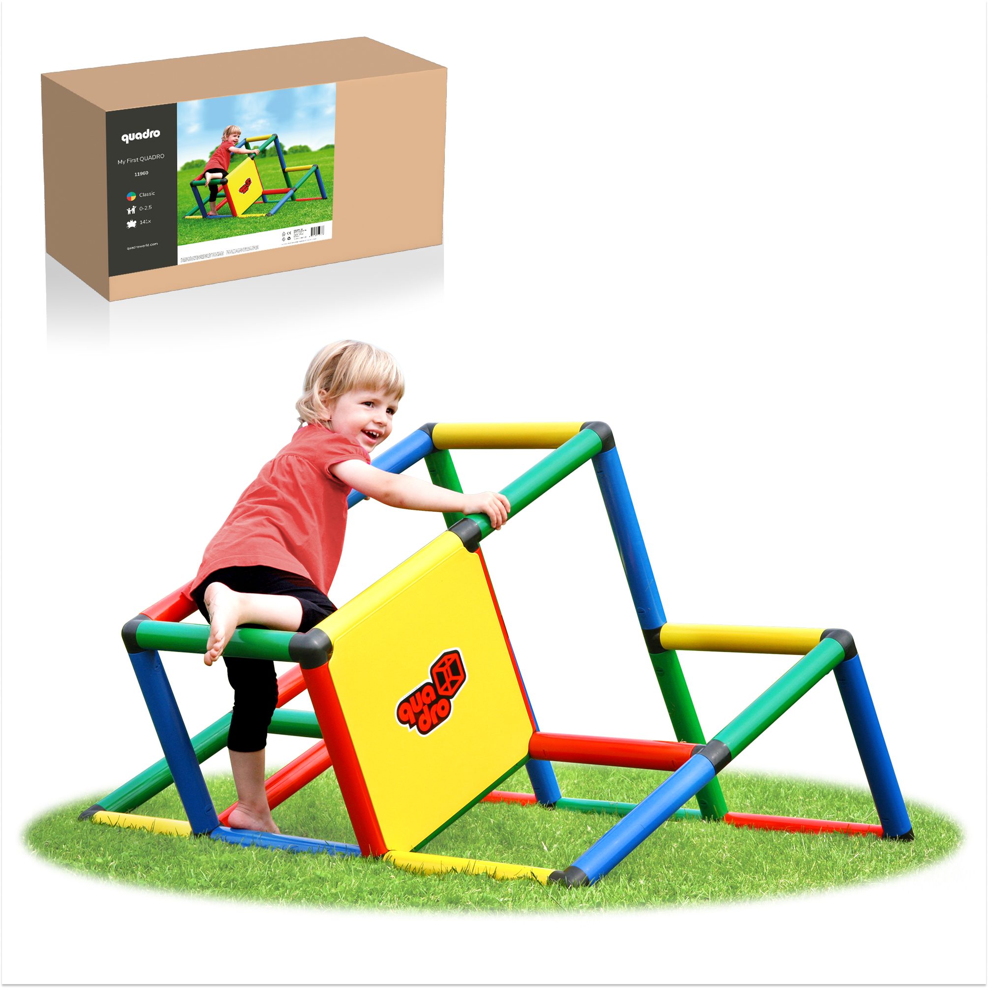 QUADRO Klettergerüst My first QUADRO, (Montessori-inspiriertes Set, 141-St., 12 Modellideen, darunter Schlitten), Modulares Stecksystem, ab 6 Monaten, Made in Germany, UV-stabil