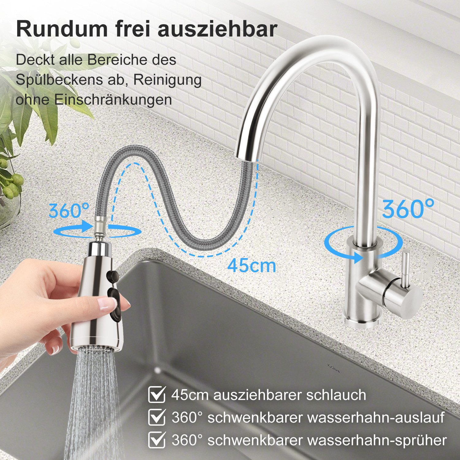 Eumaty Küchenarmatur Spültischarmatur,Wasserhahn Küche Ausziehbar,Armatur K günstig online kaufen