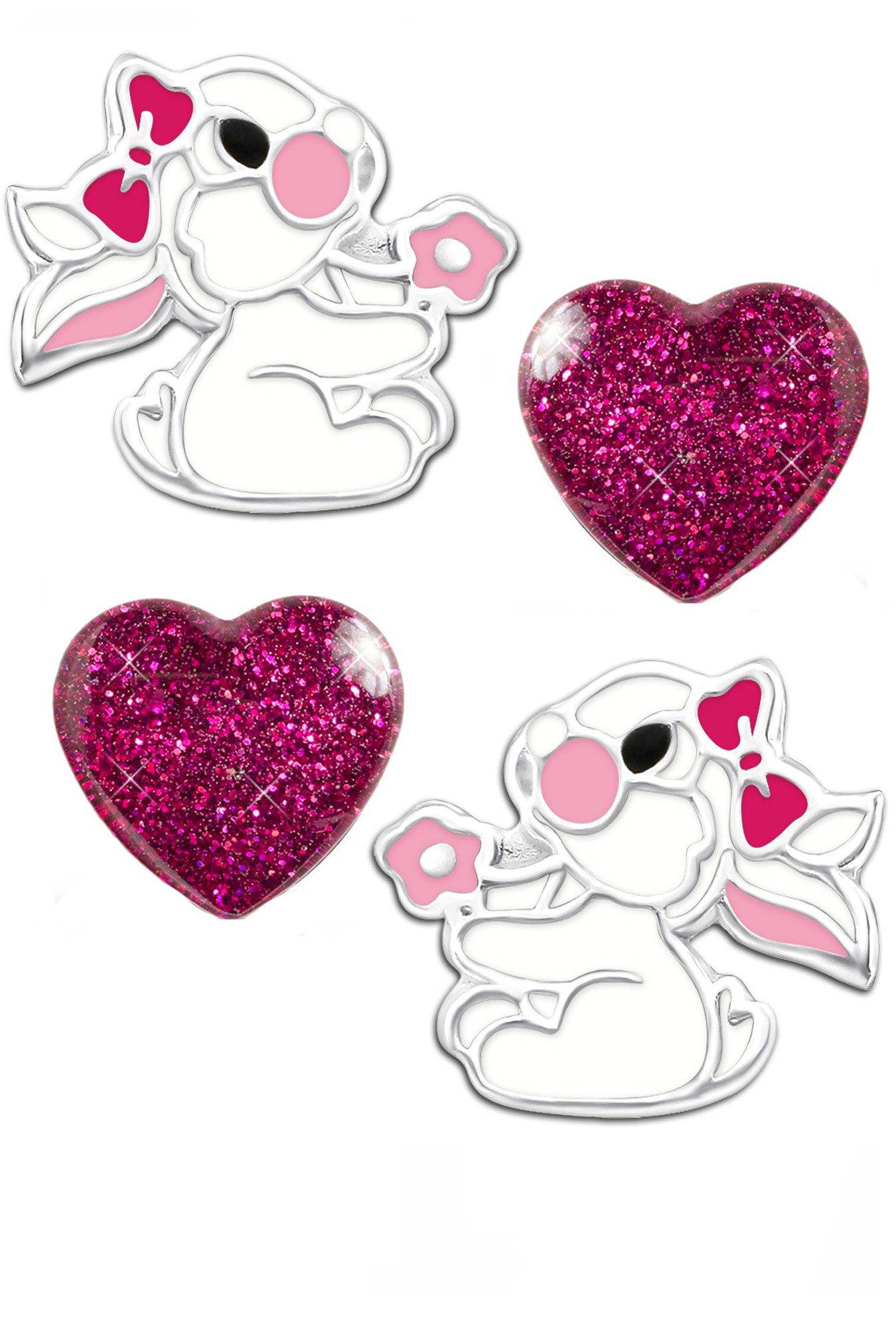 Limana Ohrstecker-Set Kinder Mädchen Ohrringe 925 Sterling Silber Hase Edelstahl Herz, Kinderohrringe Mädchenohrringe Glitzer rosa pink