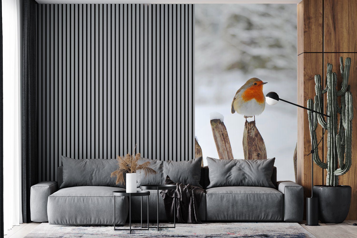 Schnee, - bedruckt, Fototapete Wohnzimmer Matt, Zaun Küche, MuchoWow St), für Vliestapete Schlafzimmer Vogel - Fototapete (2