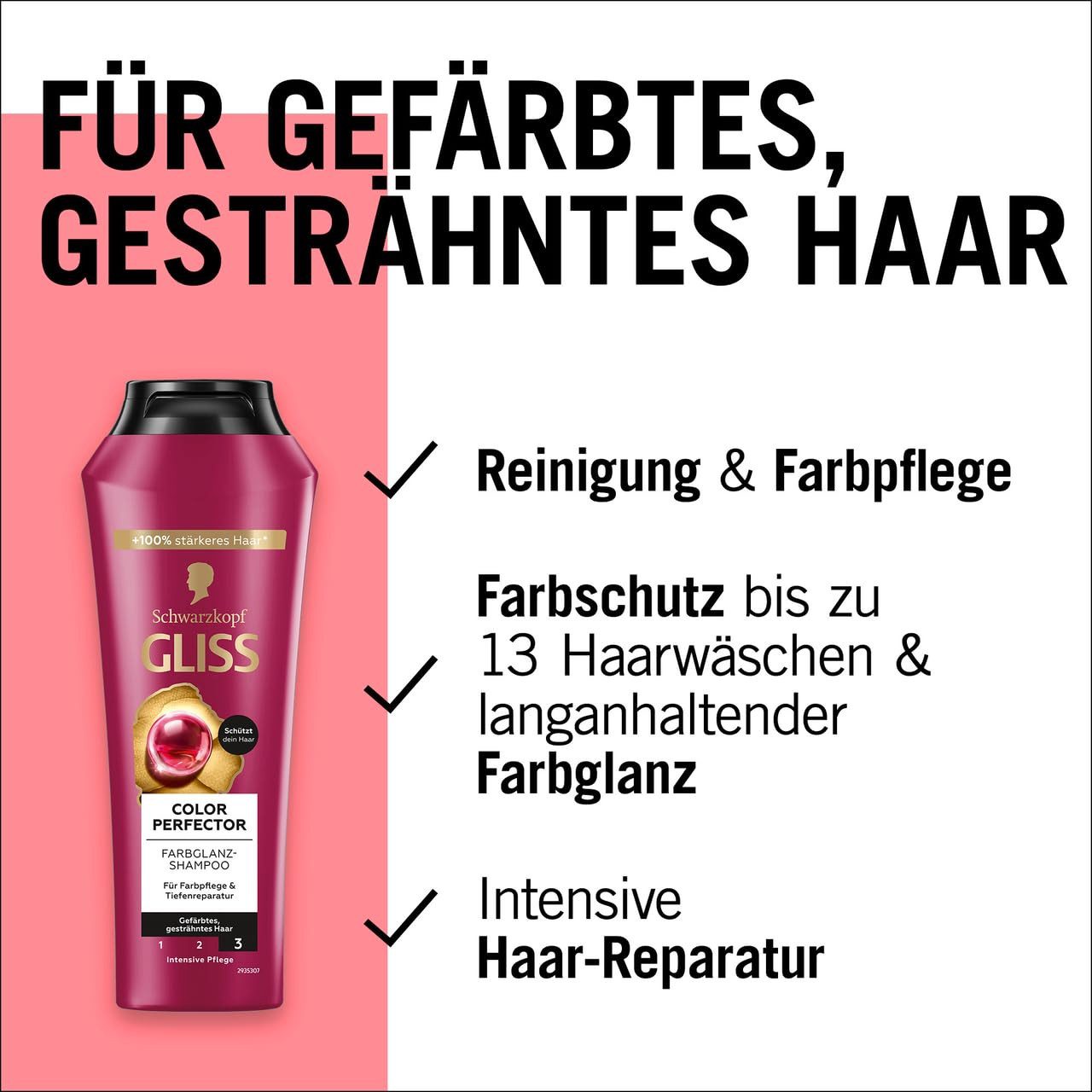 Gliss Haarshampoo Color Perfector 250ml & Haar-Spülung 200ml, 2-tlg., Intensiver Farbschutz, glänzendes Ergebnis, Tiefenreparatur, Farbglanz