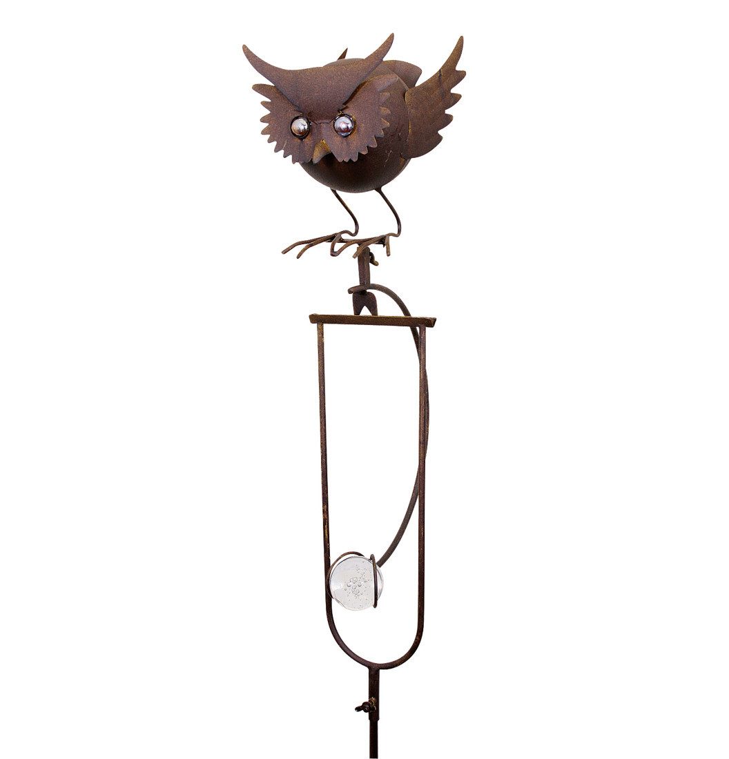 PassionMade Windspiel Gartenwippe Gartenstecker Dekostab Metall Rost Deko Wippe 1311 (1 Stück, 1 Gartenstab mit Tierfigur), Gartendeko Vogel Eule