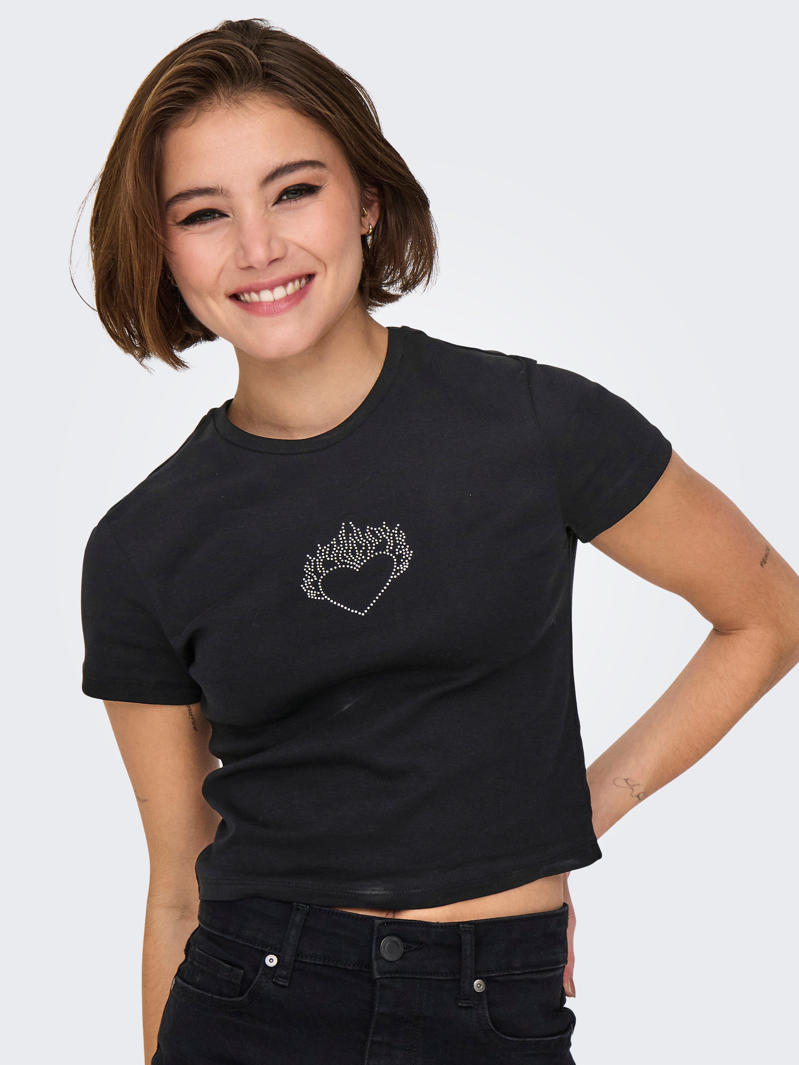 ONLY Kurzarmshirt ONLKIRA S/S BLING O-NECK SHORT TOP JRS günstig online kaufen
