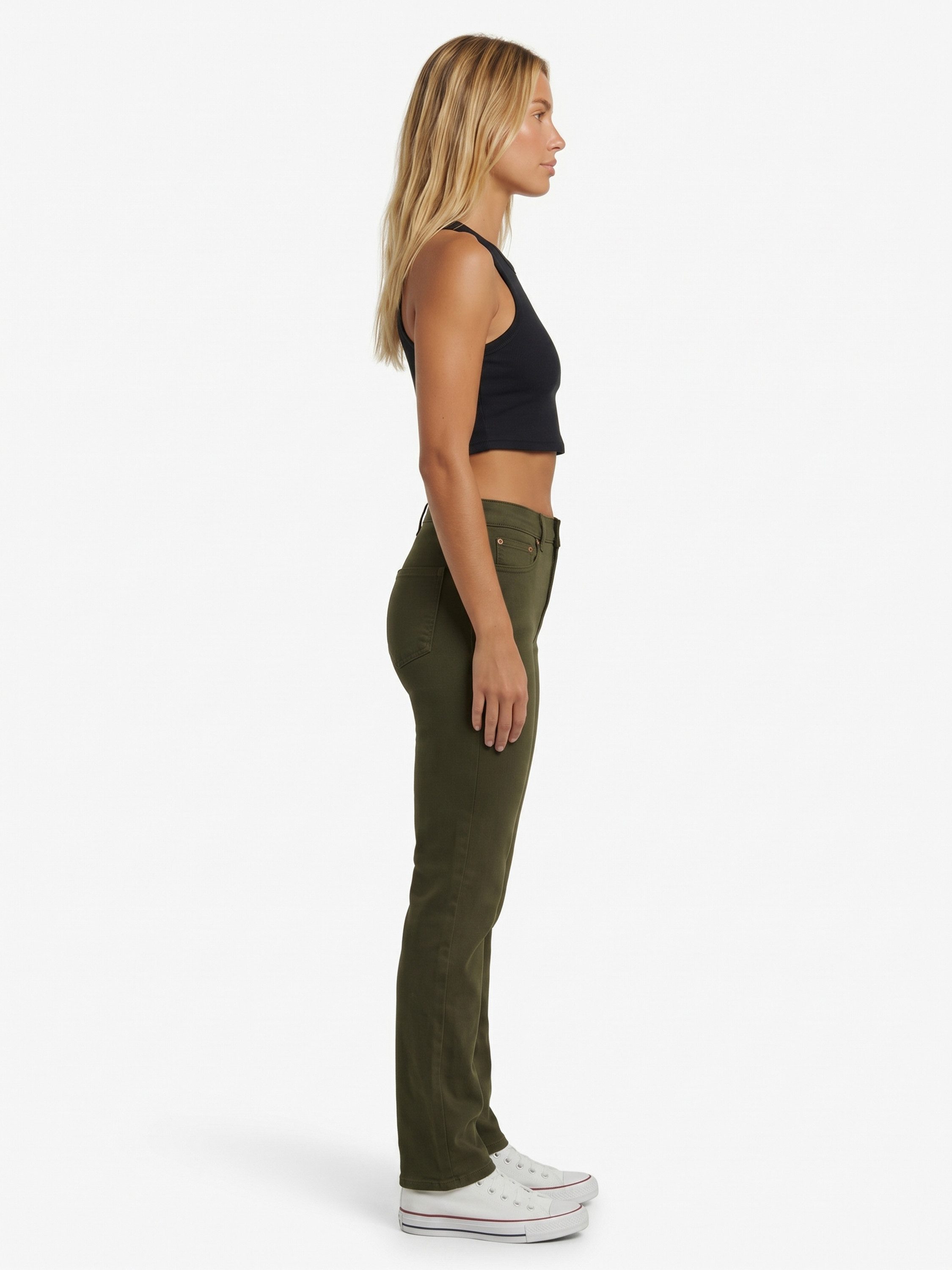 ESRA Stoffhose Stretch Hose Damen Regular Stoff-Hose Damen Elegant Hose elastisch Khaki Damen Hose Elegant Business Hose Stoffhose Straight Hose olive – Bild 2 von 5