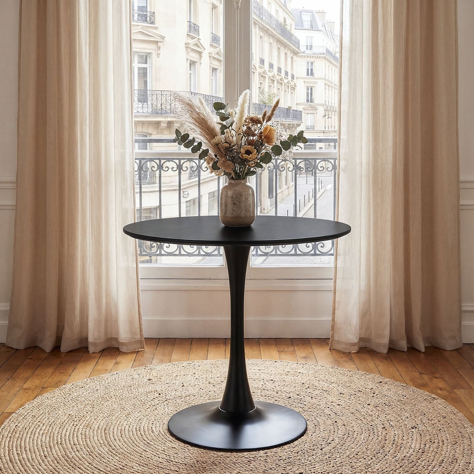 IDIMEX Esstisch LOIRE, Runder Esszimmertisch 80 cm mit Tulpenfuß und MDF-Platte Schwarz