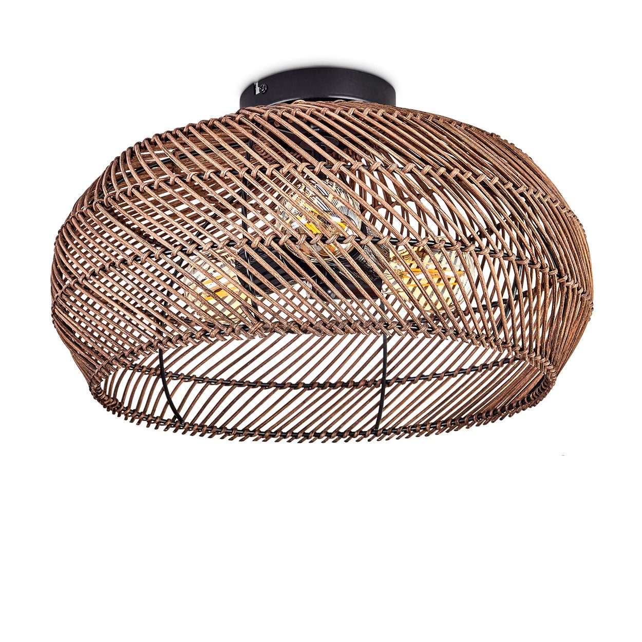 hofstein Deckenleuchte moderne Deckenlampe aus Metall/Rattan in Schwarz/Dun günstig online kaufen