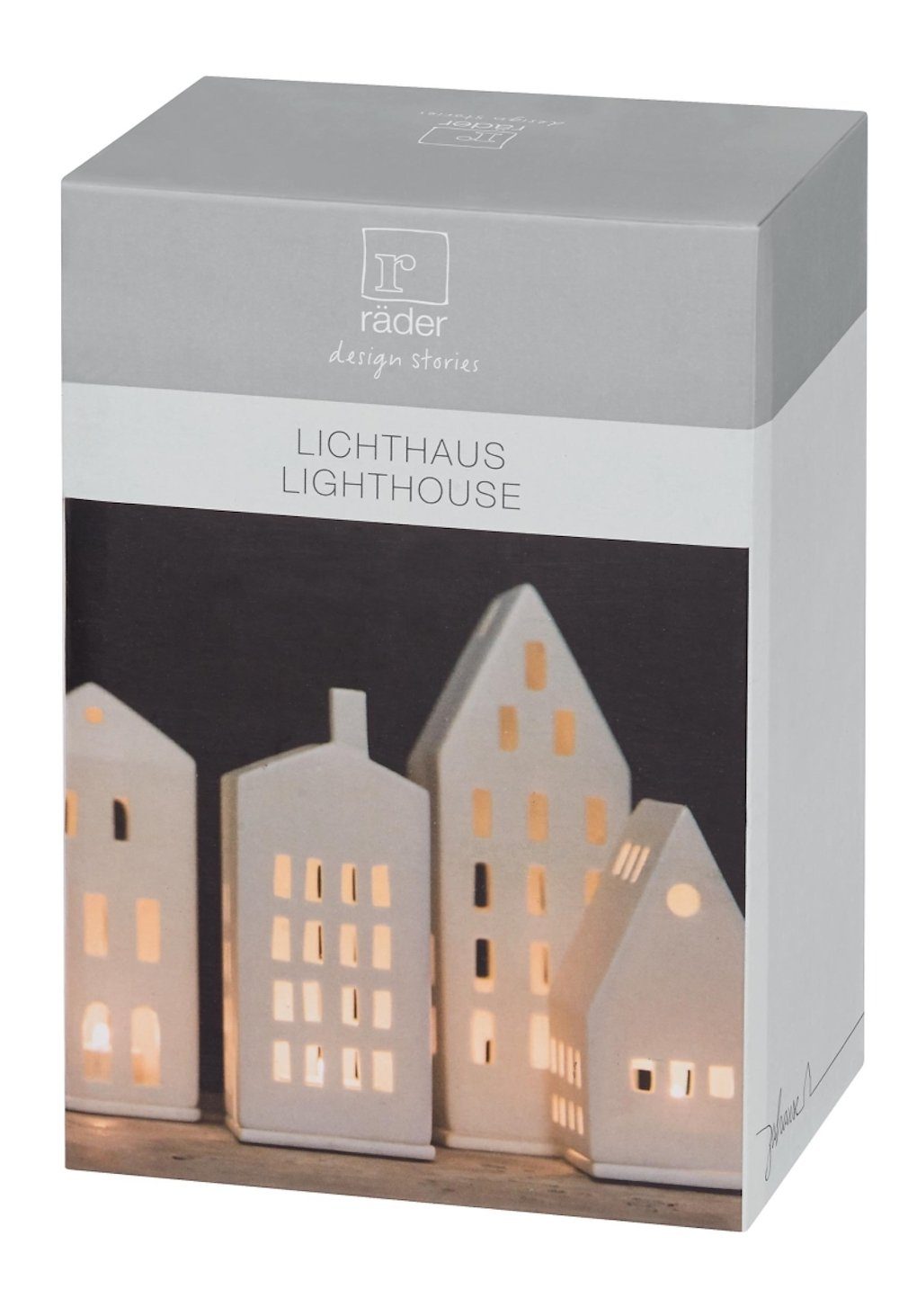 Teelichthalter Walmdach weiß Porzellan Räder H16,5cm Design Lichthaus