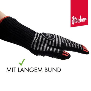 Steuber Grillhandschuhe Premium Line, extra langer Bund, bis 250°C, mit Silikon-Antihaft-Streifen