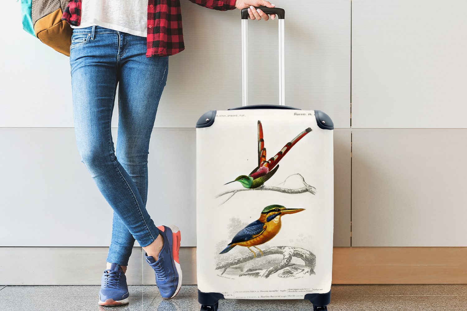Reisetasche Trolley, MuchoWow - Handgepäckkoffer Zweig, Vintage Rollen, rollen, Ferien, - für Handgepäck 4 Vogel mit Reisekoffer