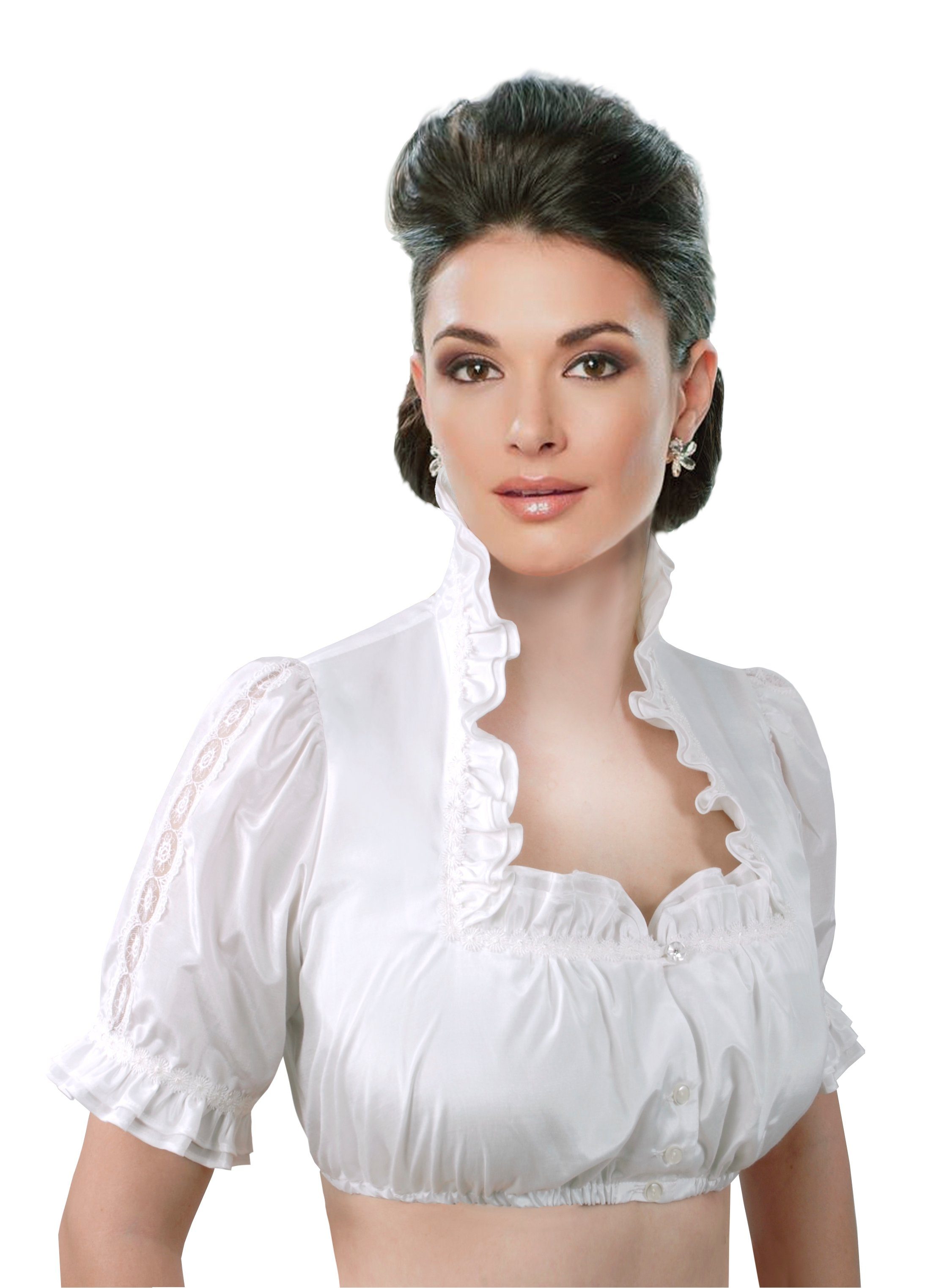Moschen-Bayern Dirndlbluse Dirndlbluse Damen Trachtenbluse zum Dirndl Kurzarm Schneewittchen mit Rüschen + Spitze festlich Creme Rüschen, Trachtenbluse, Schneewittchenkragen, Bluse, Spitze, festlich, elegant, Dirndlbluse