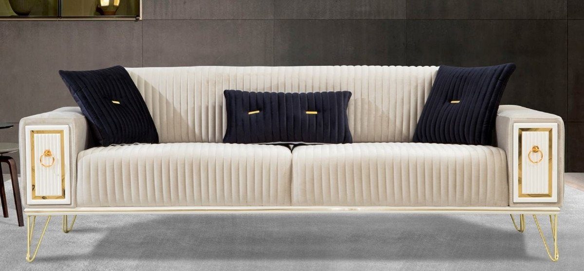 Sofa Gold - Luxus Wohnzimmer / 220 Schlafsofa H. / Modernes 90 x Möbel x 80 Schlafsofa Wohnzimmer - Padrino Weiß cm Cremefarben Casa