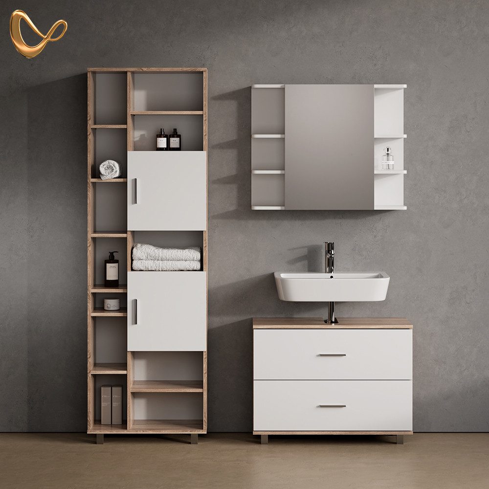 Livinity® Waschbeckenunterschrank Eisak, Weiß/Sonoma/Sonoma, 80 x 60.8 cm günstig online kaufen