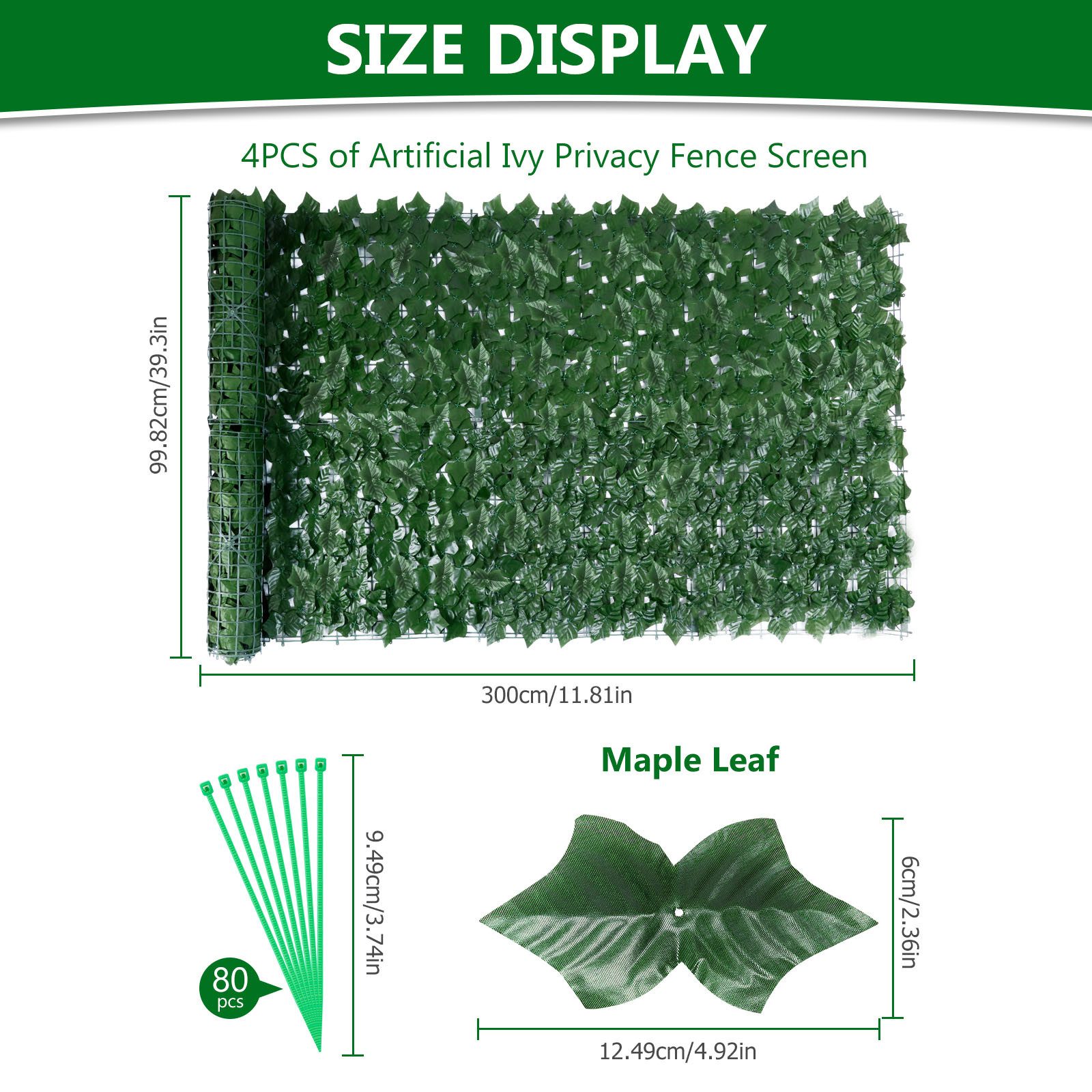 BlingBin Kunsthecken-Sichtschutz Künstliche Efeu Hecke Windschutz, Balkon Sichtschutz Efeu, 1x3 m/1x6 m, (4er Set, 4-St., Inklusive 80 Kabelbinder), Dekoration  – Bild 2 von 5