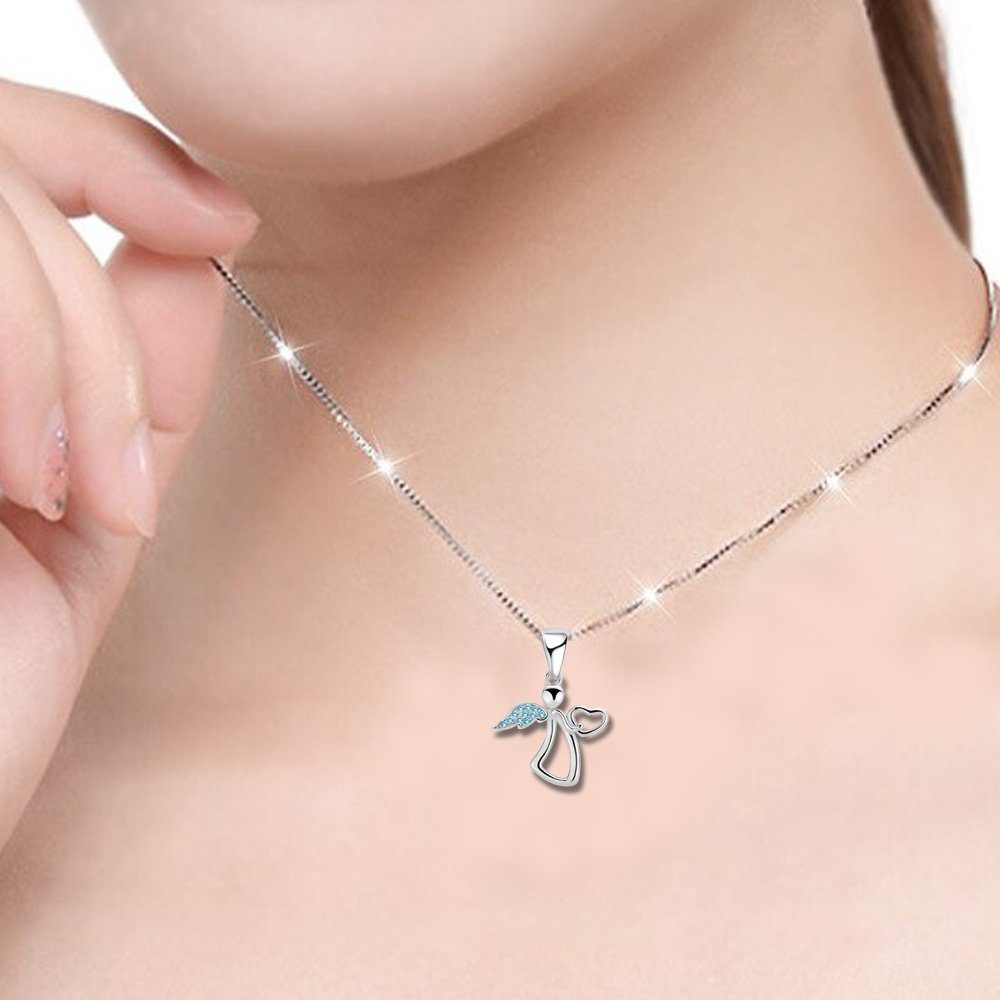 Limana Kette mit Anhänger echt Silber Schutzengel Sterling Herzkette Engel Engelkette, Kinderkette türkis 925