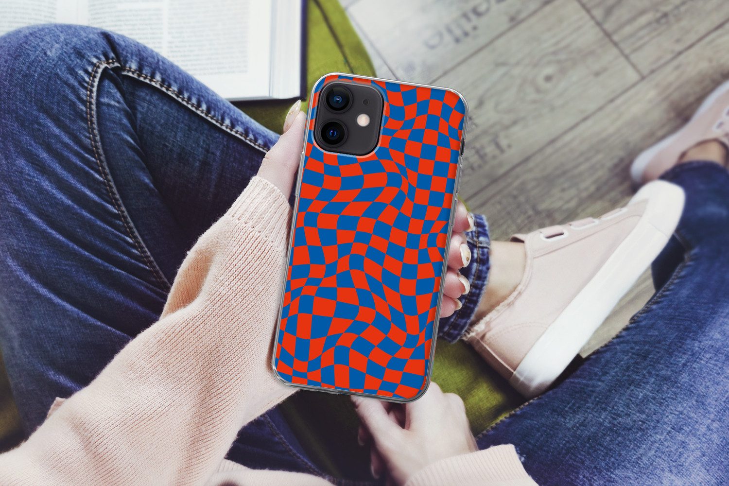 MuchoWow Handyhülle für Apple iPhone 12 mini Gewellte Boxen - Blau - Rot - Abstrakt, Smartphone-Bumper, Print, Handy Schutzhülle Dünn