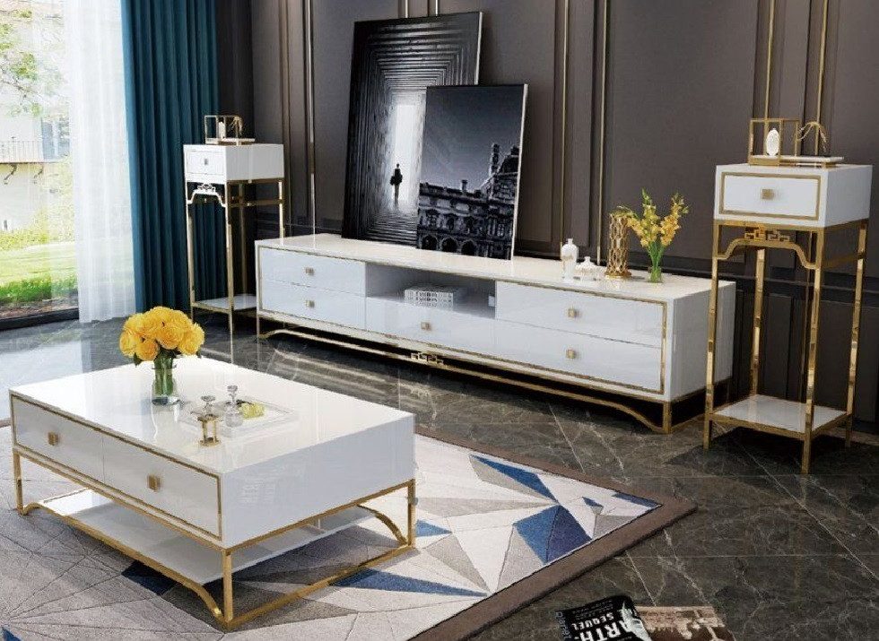 Xlmoebel TV-Board Neuzeitliches Design Wohnwand Wohnzimmer Kommode TV-Regal (Sideboard + 2x Staender), Hergestellt in Europa