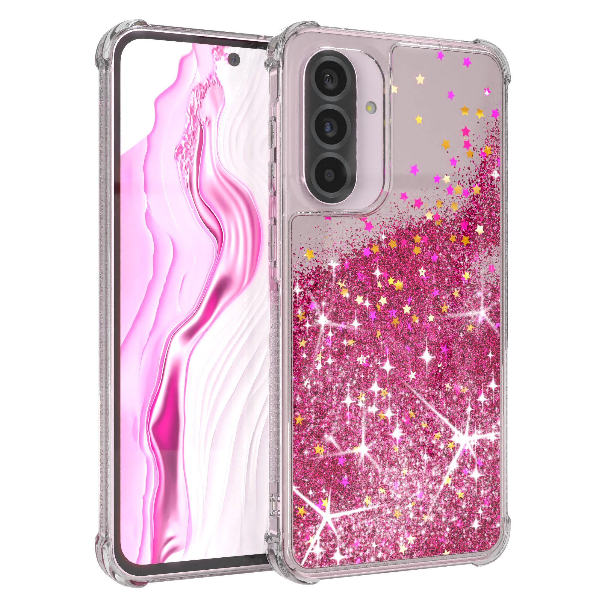 EAZY CASE Handyhülle Liquid Glittery Case für Samsung Galaxy A56 5G 6,7 Zoll, Glitzerhülle Shiny Slimcover stoßfest Durchsichtig Bumper Case Pink