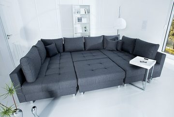 riess-ambiente Wohnlandschaft KENT 305cm anthrazit, Einzelartikel 1 Teile, Wohnzimmer · XXL · U-Form · Federkern · Stoff · Hocker & Kissen