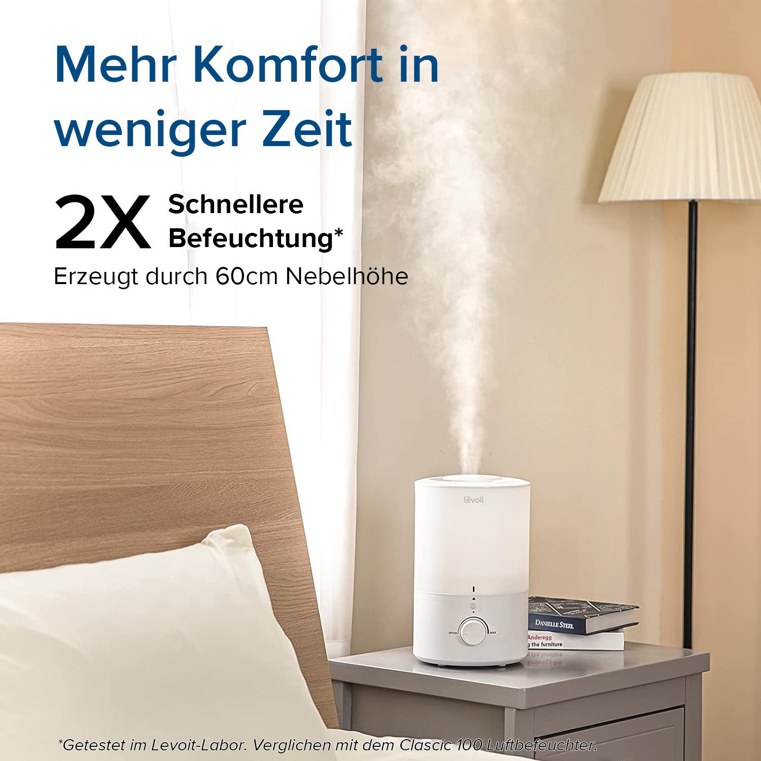 Levoit Kombigerät Luftbefeuchter und -reiniger Dual 150 Ultrasonic Cool Mist Humidifier, für 27 m² Räume, Top-Fill, 3 l, mit Nachtlicht, 25 Std. Laufzeit, spülmaschinenfest