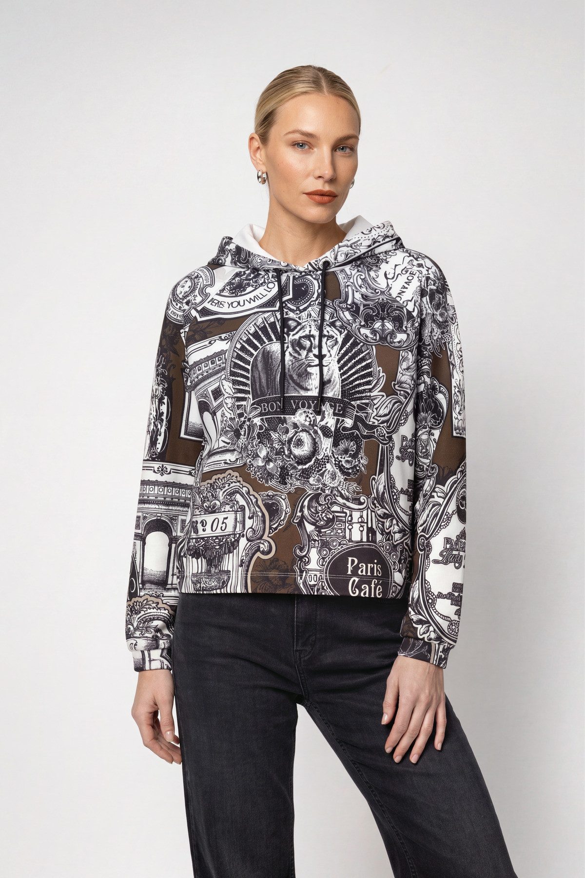 Monari Sweatshirt Sweatshirt Emblem allover Regular fit mit Kapuze