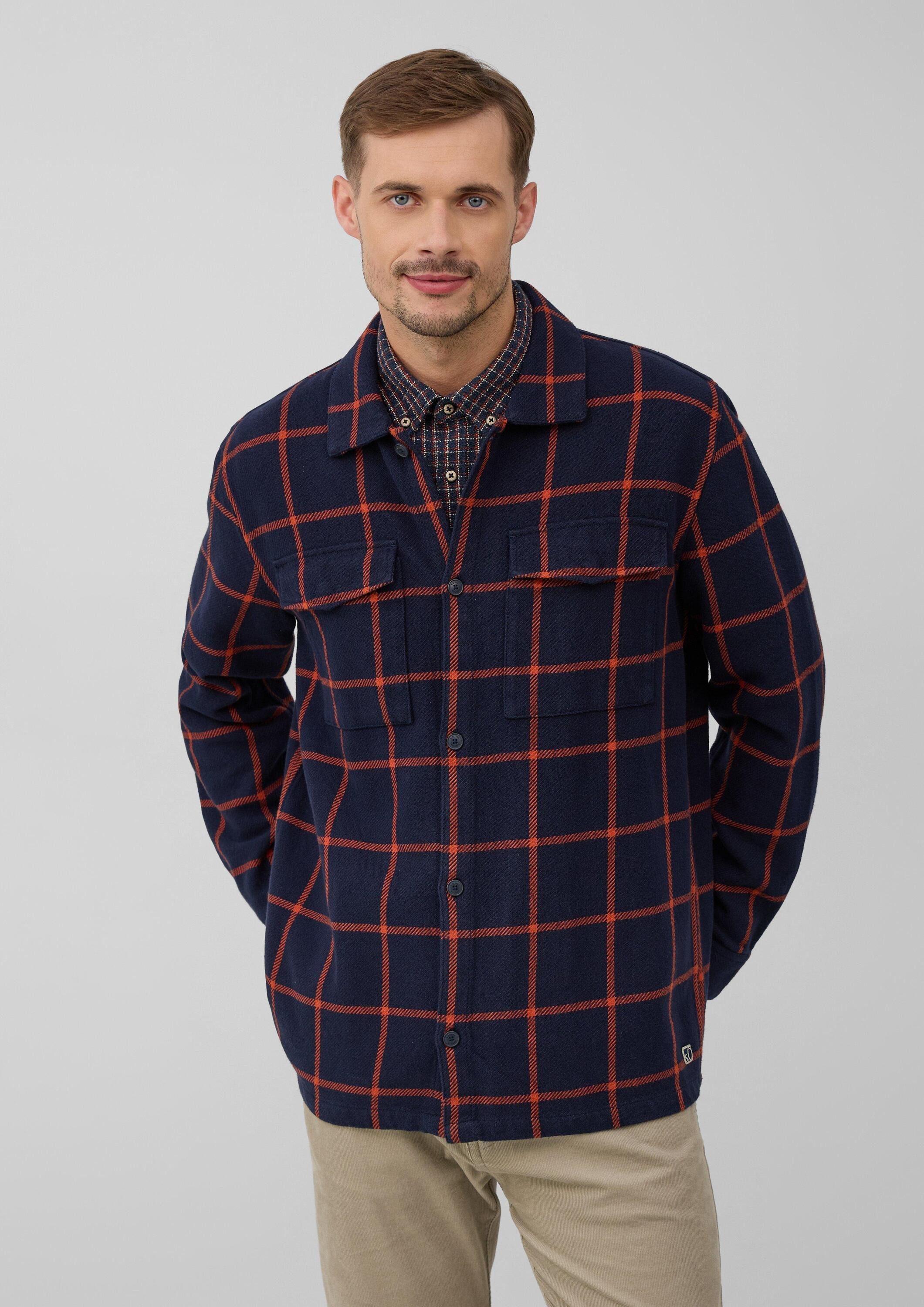s.Oliver Langarmhemd Hemd Kariertes Overshirt mit Kentkragen und Brusttaschen