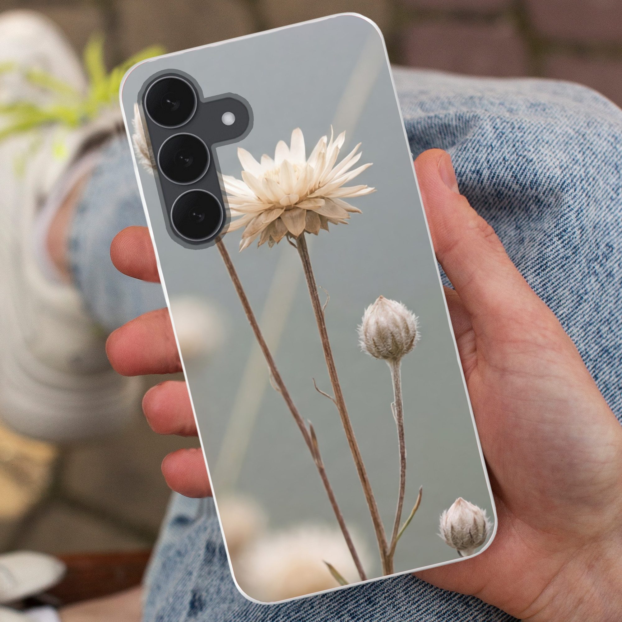 MuchoWow Handyhülle für Samsung Galaxy S25 FE Strohblumen - Weiß - Tageslicht, Smartphone-Bumper, Print, Handy Schutzhülle Dünn