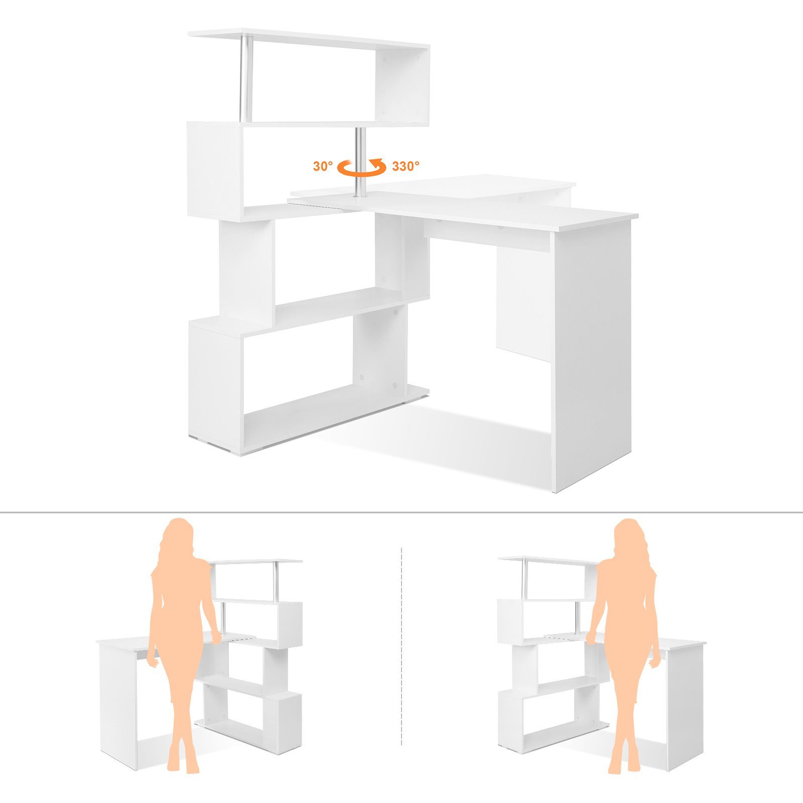 Mondeer Eckschreibtisch Schreibtisch, mit 360 Grad Drehbarem Bücherregal 157 x 45 x 130,5 cm