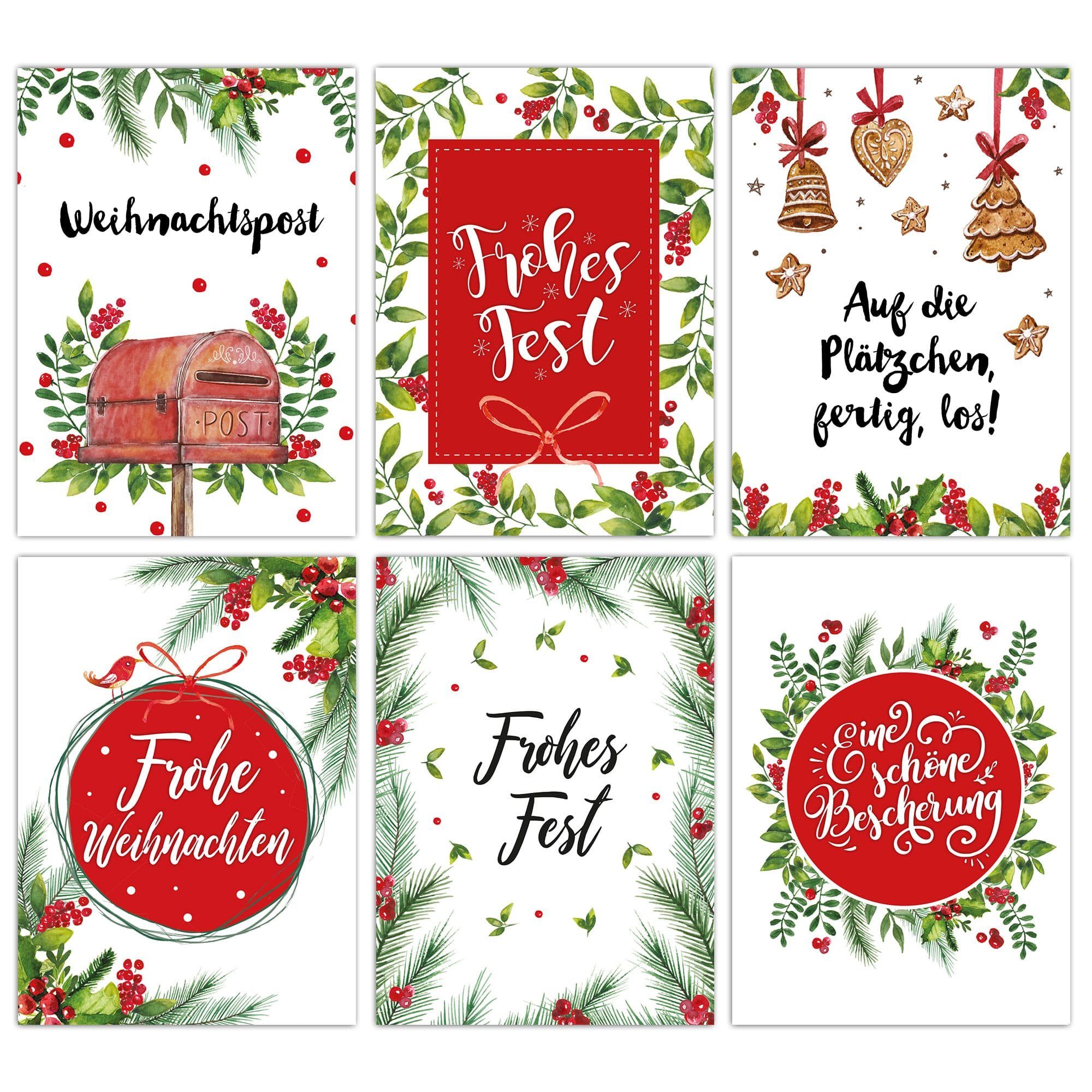 PAPIERDRACHEN Weihnachtskarte Weihnachtskarten Set - 12 gestaltete Postkarten zu Weihnachten
