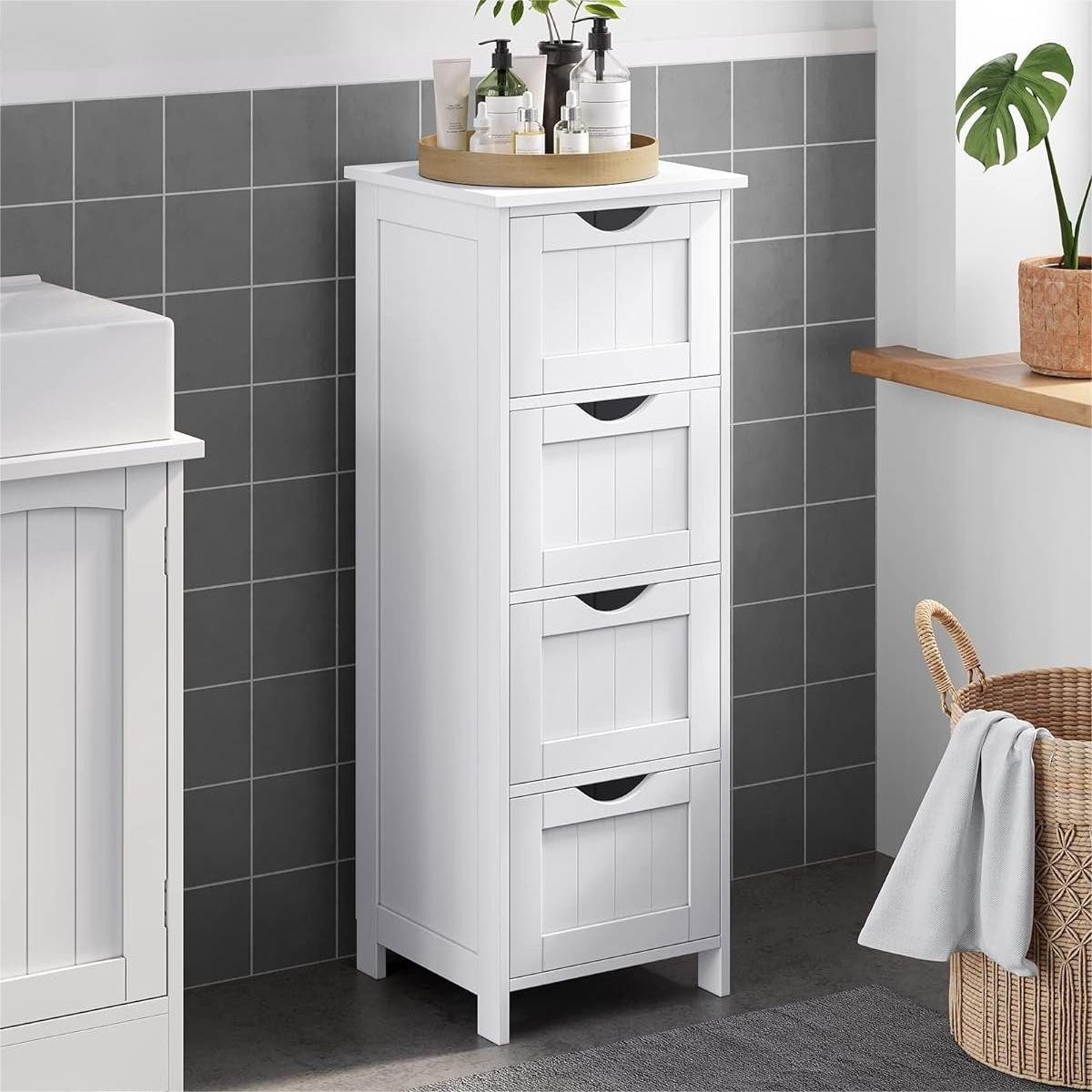 Bealife Badezimmer-Set Badezimmerschrank mit 4 Schubladen, holz, weiß, 30x3 günstig online kaufen