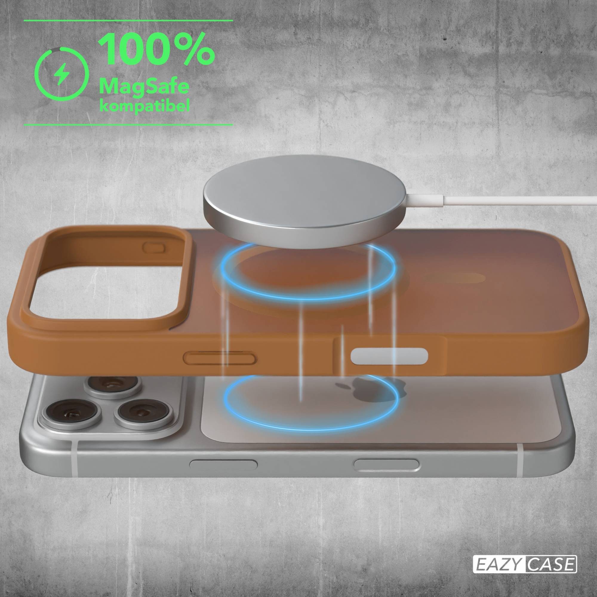 EAZY CASE Handyhülle Outdoor Case MagSafe für Apple iPhone 17 Pro 6,3 Zoll, Handyhülle Outdoor Slimcover mit MagSafe kratzfest transparent Braun