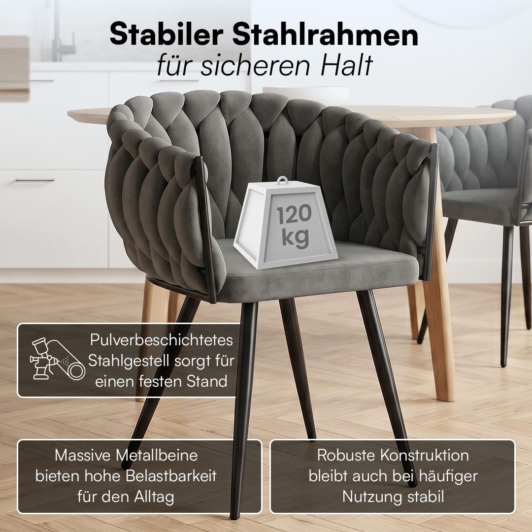 skølm Esszimmerstuhl & Drehstuhl Sudri mit Samtbezug gepolstert (2er Set, dunkelgrau, Metallgestell, 2 St), Armlehnenstühle in Flecht-Look, verfügbar als 4er/6er Set